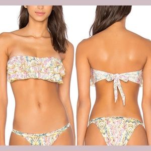 NWT PilyQ Romance‎ Embroidered Ruffle Bandeau Bikini Top [SZ Medium ]